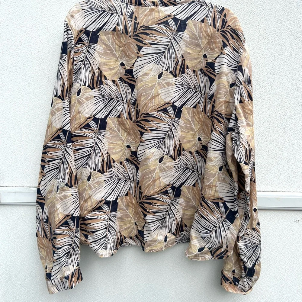 C&C California Linen Top Women XL Leaf Print Neutral Multi Button Front Resort - Picture 14 of 15